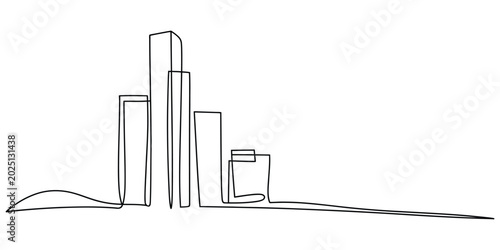 Foto Continuous line drawing of modern city skyline with tall buildings