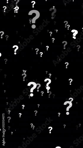 Question Mark icon flying overlay isolated on black background loop