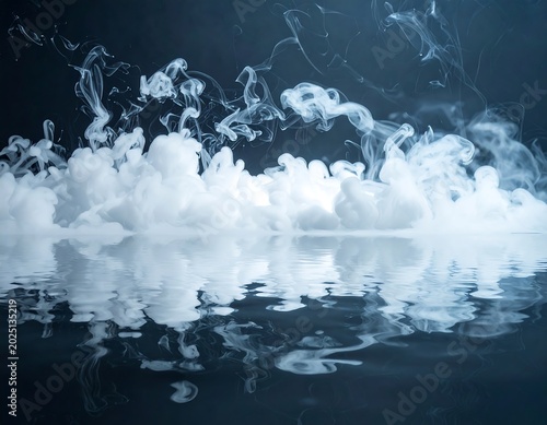 Swirling White Smoke Drifting Above Dark Reflective Water Surface