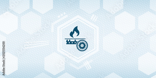 Bild auf Leinwand Industrial combustion system symbol with fire flame and gear cog icon on a geome