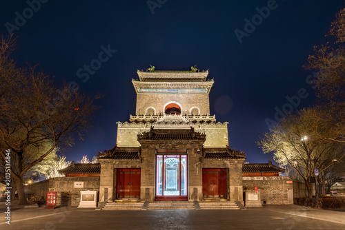 Canvastavla The Bell Tower and Stone Stele, traditional cultural tourist attractions in Beijing, China, are illuminated at night, showcasing the ancient buildings