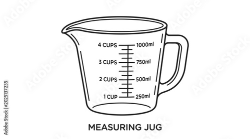 Tableau sur toile Measuring Jug with Volume Markings - Kitchen Tool Illustration