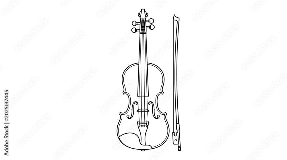 Fototapeta premium Violin and Bow Sketch - Classic String Instrument Illustration