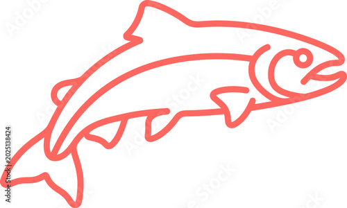 Foto Simple coral line drawing of a fish swimming to right on white background