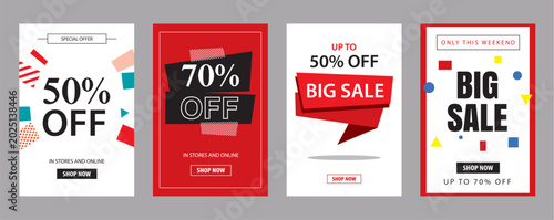 Geometric vertical sale banner set for social media promotion campaign.