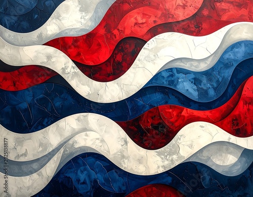 Flowing Red White and Blue Abstract Waves with Textured Painted Background