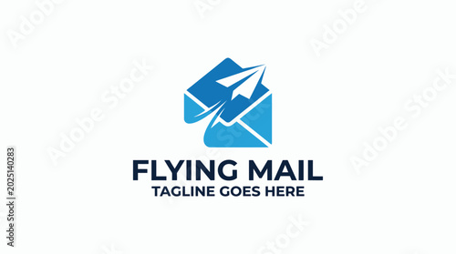 Fotografie Blue flying mail logo emblem representing air mail delivery