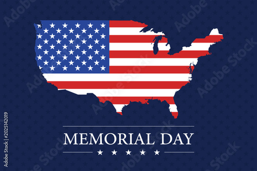 Cuadro en lienzo Memorial Day poster American flag on USA map with stars