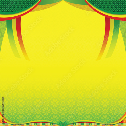 Fotografie Riau malay ornamental background motif with green and yellow decorative pattern