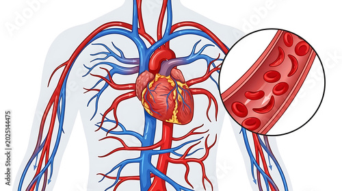 Anatomical Illustration of Human Heart Organ Showing Blood Circulation and Cardiovascular System Within Internal Biology and Medical Physiology Infrastructure for Health Science Education.