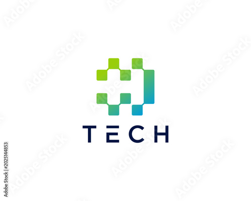 H tech letter logo