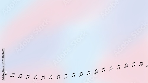Foto Musical eighth notes flowing in a gentle wave across a soft pastel gradient, symbolizing peaceful harmony and melodic rhythm