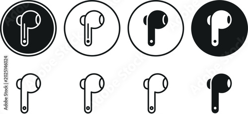 Foto Wireless Earbud Headphones Silhouette Icon Set for Bluetooth Audio Equipment, Mu