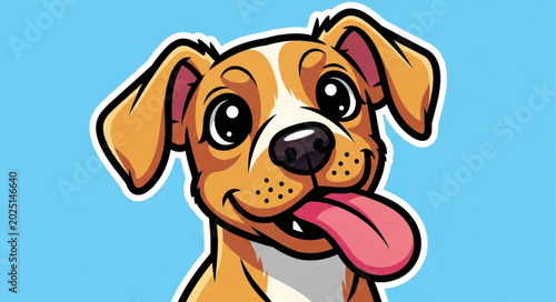 Fotografie Cute cartoon dog with tongue out and big eyes.