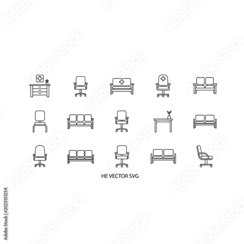 Cuadro en lienzo Collection of modern office furniture icon set with furniture, workplace