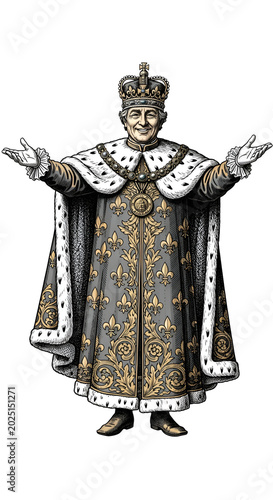 Isolated King Royal Regal Kingly Majestic Crown Robes Illustration