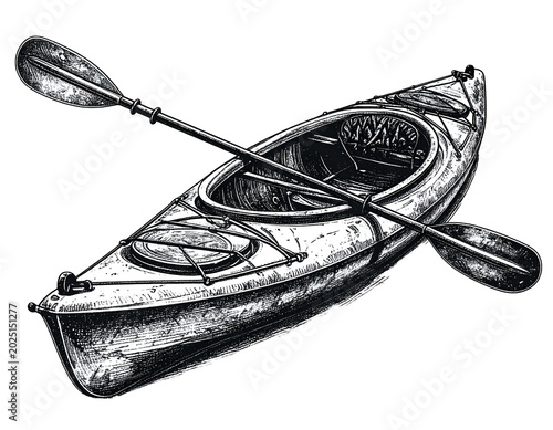 Isolated Kayak With Paddle In Sketch Style For Outdoor Adventure