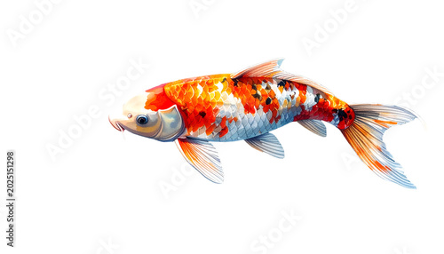 Isolated Koi Fish Realistic Photo Vivid Orange White Black