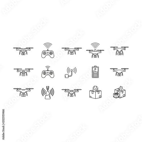 Set of drone technology icons and remote control controller symbols