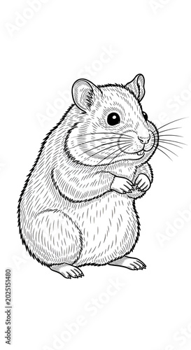 Isolated Line Art Hamster Illustration Standing Cute Rodent Pet