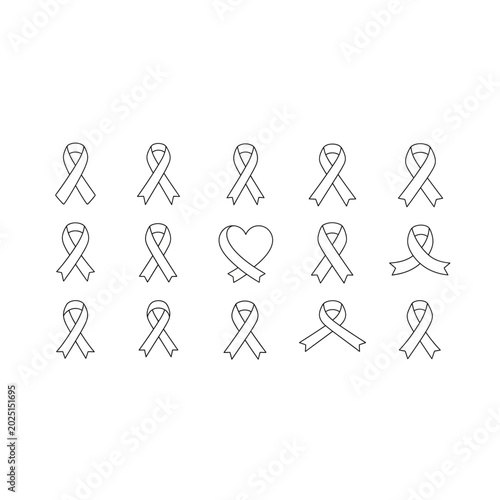 Set of cancer awareness ribbons collection in hand drawn style with awareness