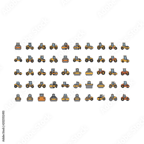 Heavy construction machinery icon set collection with heavy duty, construction