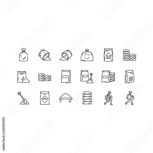 Set of grain and fertilizer storage and distribution business icons