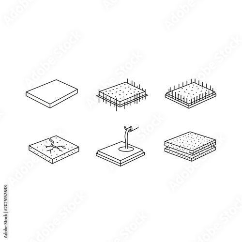 Isometric floor and surface texture icon set for architectural design
