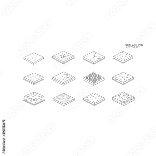 Set of isometric architectural surface textures and flooring patterns