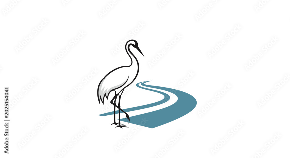 Fototapeta premium White Bird Standing Alone Profile View.
