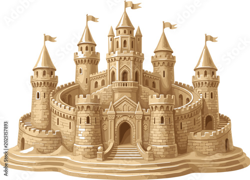 Foto Detailed sandcastle isolated, fantasy beach castle sculpture on transparent back