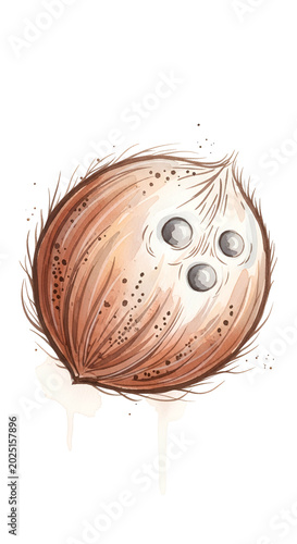 Isolated Watercolor Coconut...