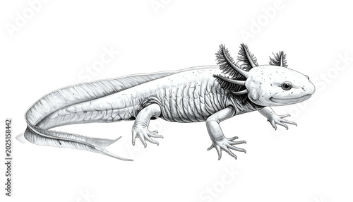 Isolated White Axolotl Crea...