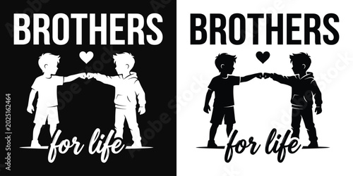 Cuadro en lienzo Brothers for life fist bump silhouette with heart graphic, black and white