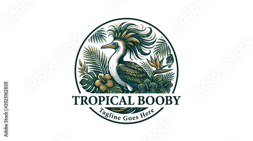 Photos Illustration of a tropical booby bird within a circular emblem logo