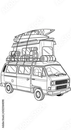 Line Art Camper Van with Su...