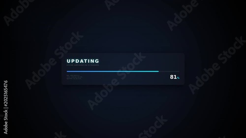 A minimalistic screen displaying an updating progress bar, with a blue line filling up while numerical percentage updates