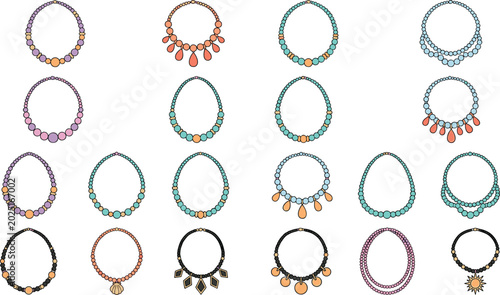 Fotografija Boho Beaded Necklace Collection with Colorful Jewelry Chains, Tribal Pendants, a