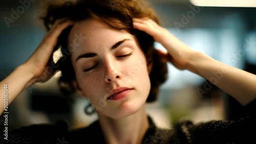 Woman Meditating in Office, Focused on Inner Peace