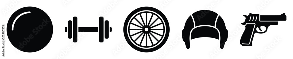 Fototapeta premium Set of sport, vehicle, and weapon icons for various digital application interfaces