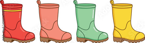 Fotografia Colorful Rain Boot Collection with Cartoon Rubber Wellington Shoes and Cute Wate