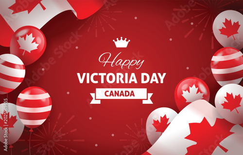 Cuadro en lienzo Happy victoria day canada greeting with balloons and maple leaf flags