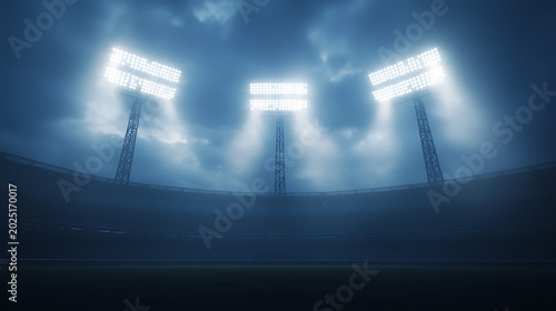 Stadium Floodlights Illuminating Night Sky with Dramatic Blue Hues and Sports Atmosphere.