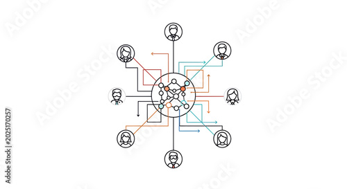 Network diagram, infographic elements, connection icons, flowchart symbols, vector graphics