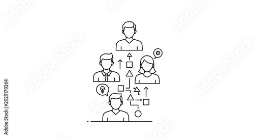 Business teamwork, collaboration icons, communication symbols, vector graphics