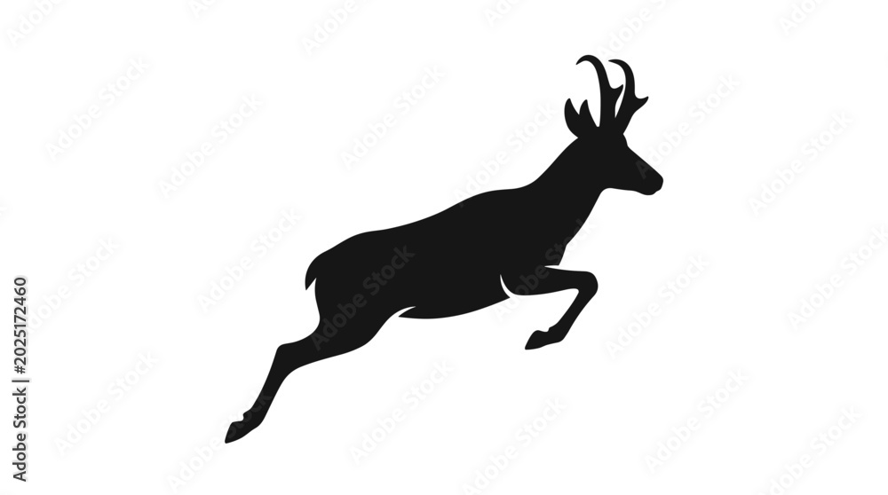 Fototapeta premium Silhouette of a leaping antelope with horns.