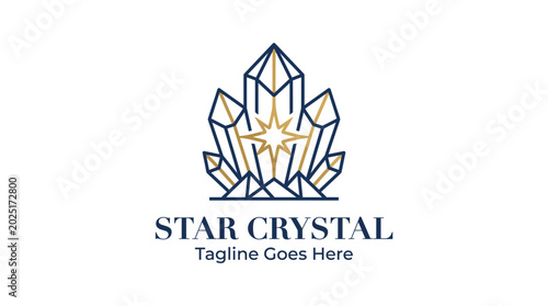 Photos Crystal star logo emblem with geometric facets and blue tones