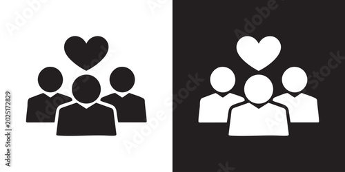 Three People with Heart Icon Silhouette