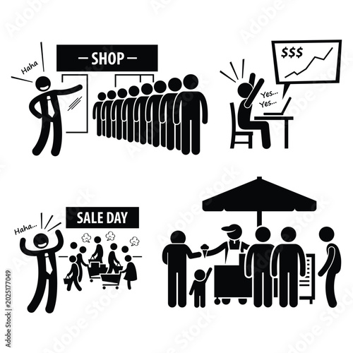 Sale day cartoon icon vector set