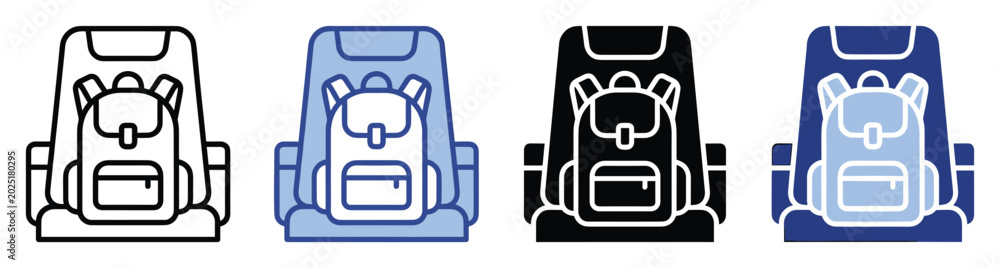Fototapeta premium Set of backpack icons perfect for travel, adventure, and outdoor activity applications and